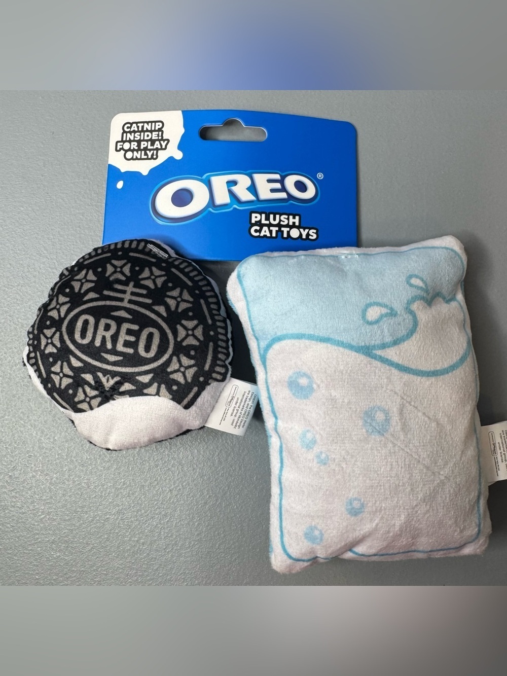 OREO Plush Cat & Cookie Dog Toy Set - Black and Light Blue catnip inside plush